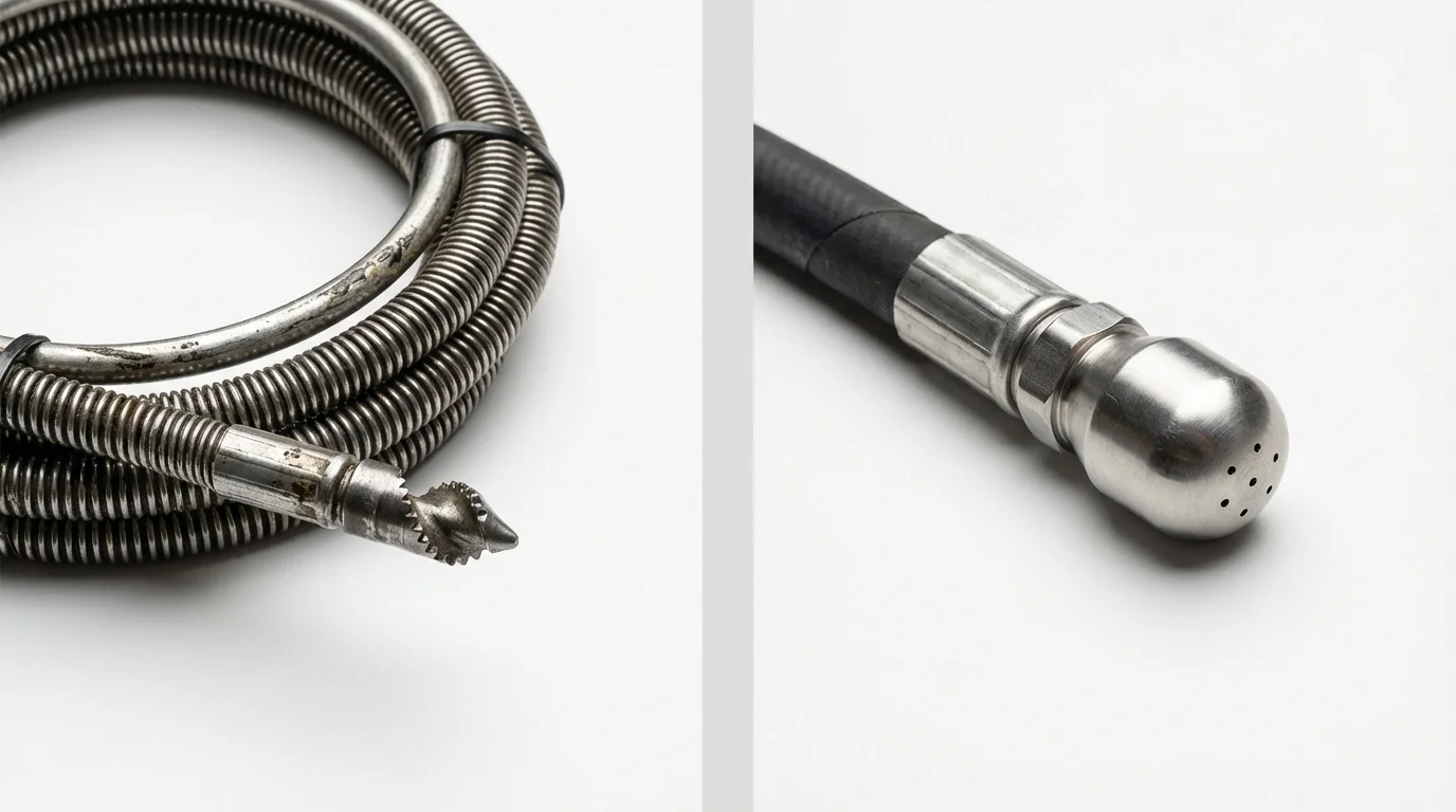 Drain snake cable and hydro jetting nozzle used for drain cleaning in Akutan, AK